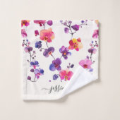 Elegante roze orchidee patroon script naam bad handdoek (Wasdoekje)