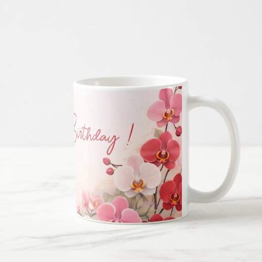 Elegante Roze Orchidee Verjaardag Koffiemok (Rechts)