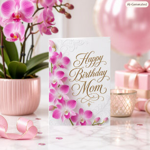 Elegante Roze Orchidee Verjaardagskaart voor Moede Kaart