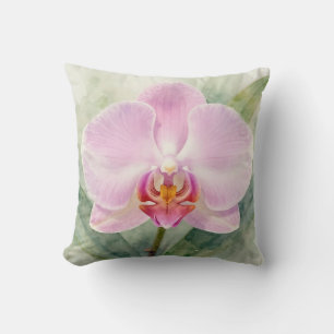 Elegante Roze Orchidee Watercolor Botanische Bloem Kussen