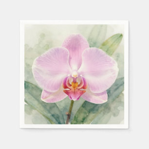 Elegante Roze Orchidee Watercolor Botanische Bloem Servet