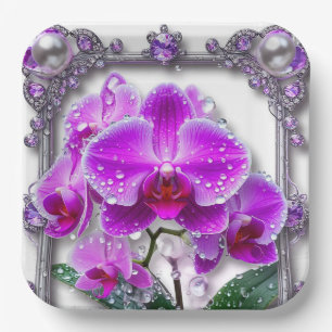 Elegante Roze Orchideeën Bloemen Papieren Bordje