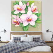 Elegante Roze Orchideeën in Bloei Canvas Afdruk (Insitu (Slaapkamer))