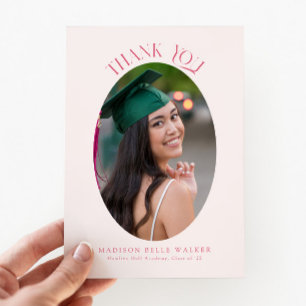Elegante roze ovale Afstuderen foto Dank u Bedankkaart