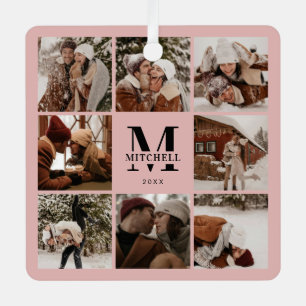 Elegante roze paar foto collage Monogram cadeau Metalen Ornament