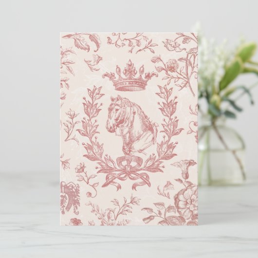 Elegante Roze Paard Kroon Laurel Bow Crest Kaart (Staand voorkant)