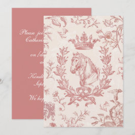 Elegante Roze Paard Kroon Laurel Bow Crest Kaart