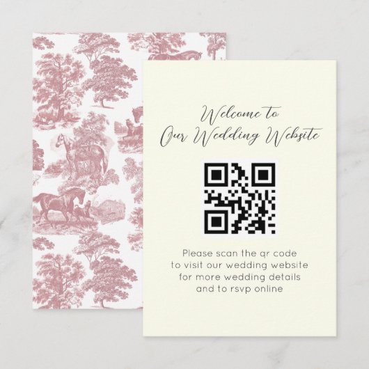 Elegante  Roze Paard Toile Wedding Informatiekaartje (Voorkant / Achterkant)
