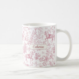 Elegante Roze Paardensport Bloemendessin Naam Koffiemok