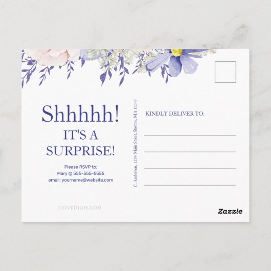 Elegante roze paarse 18e verjaardagsfeest uitnodig briefkaart (Achterkant)