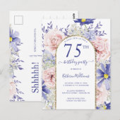 Elegante Roze Paarse 75ste verjaardag Uitnodiging (Voorkant / Achterkant)