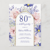 Elegante Roze Paarse 80ste Verjaardag Uitnodiging (Voorkant)