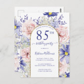 Elegante Roze Paarse 85ste verjaardag Uitnodiging (Voorkant / Achterkant)