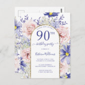 Elegante Roze Paarse 90ste Verjaardag Uitnodiging (Voorkant / Achterkant)