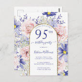 Elegante Roze Paarse 95ste verjaardag Uitnodiging (Voorkant / Achterkant)