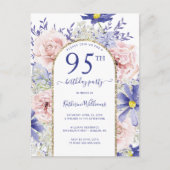 Elegante Roze Paarse 95ste verjaardag Uitnodiging (Voorkant)
