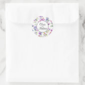 Elegante roze paarse aquarel veldbloemen ronde sticker (Tas)