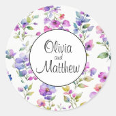 Elegante roze paarse aquarel veldbloemen ronde sticker (Voorkant)