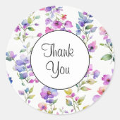 Elegante roze paarse aquarel veldbloemen ronde sticker (Voorkant)