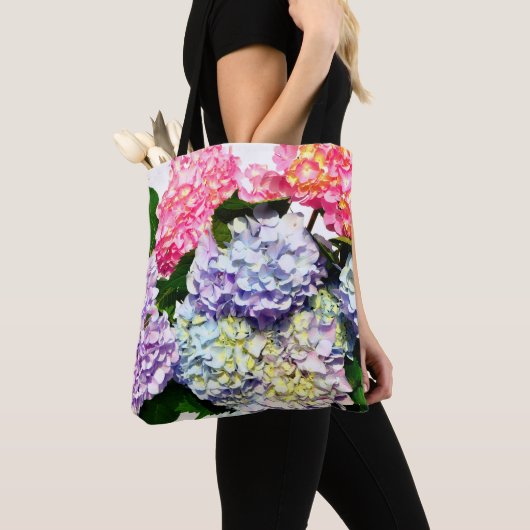 Elegante roze paarse blauw bloemenboeket hortensia tote bag (Dichtbij)