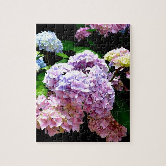 Elegante roze paarse blauwe bloemen hortensia tuin legpuzzel (Verticaal)