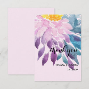 Elegante Roze Paarse Blauwe Dahlia Aquarel Kunst Bedankkaart