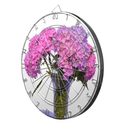Elegante roze paarse bloemblaadjes hortensia's dartbord (Voorkant Rechts)