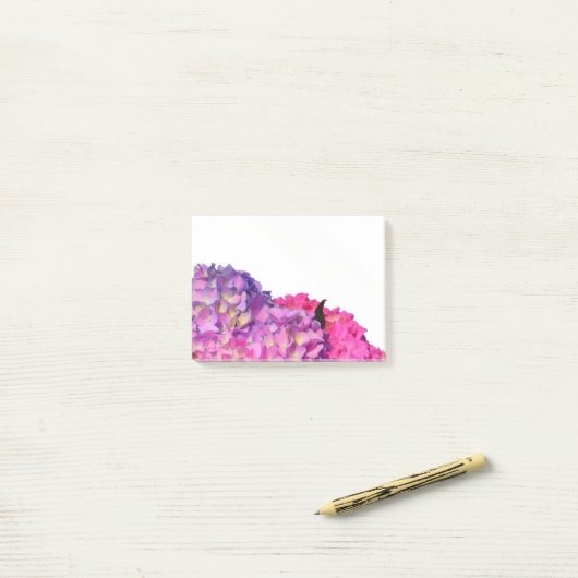 Elegante roze paarse bloemblaadjes hortensia's post-it® notes (Op bureau)