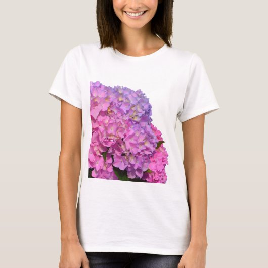 Elegante roze paarse bloemblaadjes hortensia's t-shirt (Voorkant)