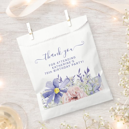 Elegante Roze Paarse Bloemen 75ste Verjaardag Dank Bedankzakje (Geknipt)