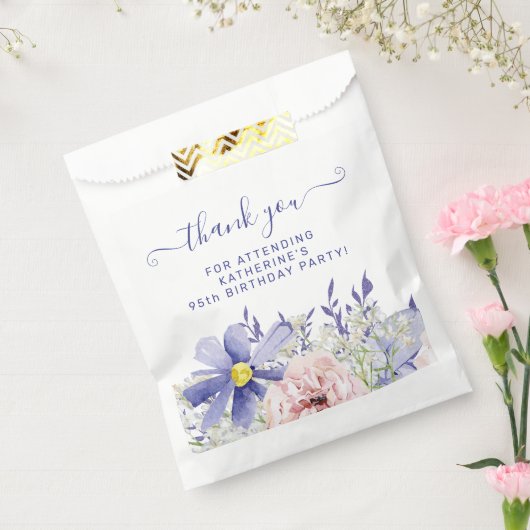 Elegante Roze Paarse Bloemen 95ste Verjaardag Dank Bedankzakje (Gezegeld)