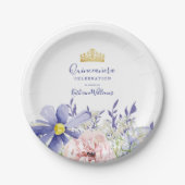 Elegante roze Paarse bloemen gouden kroon Quinceañ Papieren Bordje (Voorkant)