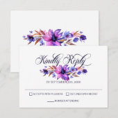 Elegante Roze Paarse Bloemen Huwelijk RSVP (Voorkant / Achterkant)