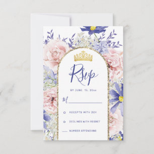 Elegante roze Paarse bloemen Quinceañera RSVP Kaartje
