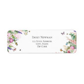 Elegante roze paarse bloemen & vlinders etiket (Voorkant)