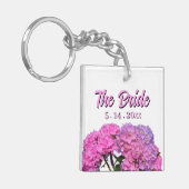 Elegante roze paarse bloemen voor de bruid sleutelhanger (Voorkant Links)