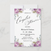 Elegante roze paarse bloemenkoppels douchebruiloft kaart (Voorkant)
