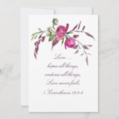 Elegante Roze Paarse Bloemige Christelijke Bruilof Kaart (Achterkant)