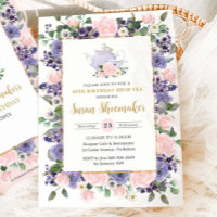 Elegante Roze & Paarse Bloemige Theepartij Verjaar