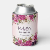 Elegante roze Paarse bloemige verjaardagsgunsten Blikjeskoeler (Blikje Voorkant)