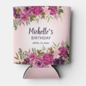 Elegante roze Paarse bloemige verjaardagsgunsten Blikjeskoeler (Voorkant)