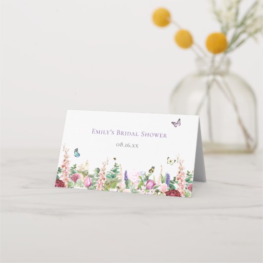 Elegante Roze Paarse Bloemige Vlinders Plaatskaartje (Achterkant)