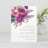 Elegante Roze Paarse Bloemige Waterverf Bruiloft m Kaart (Staand voorkant)