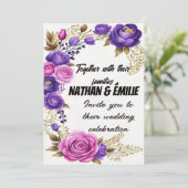 Elegante Roze paarse huwelijksuitnodiging Kaart (Staand voorkant)