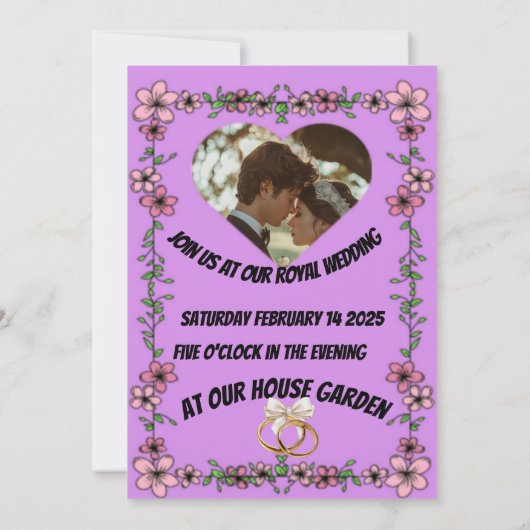 Elegante Roze paarse huwelijksuitnodiging Kaart (Achterkant)