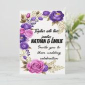 Elegante Roze paarse huwelijksuitnodiging Kaart (Staand voorkant)