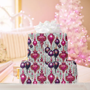 Elegante  Roze Paarse Kerstversieringen Cadeaupapier