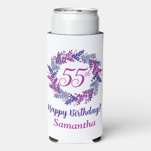 Elegante roze Paarse krans 55e verjaardag Seltzer Blikjeskoeler (Seltzer Achterkant)