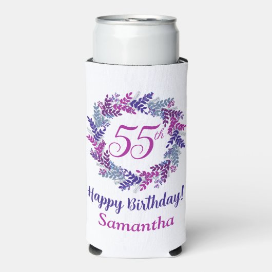 Elegante roze Paarse krans 55e verjaardag Seltzer Blikjeskoeler (Seltzer Voorkant)