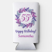 Elegante roze Paarse krans 55e verjaardag Seltzer Blikjeskoeler (Achterkant)